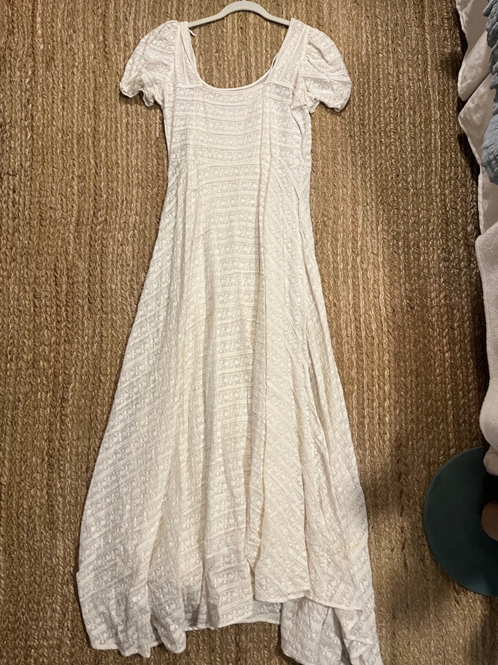 LoveShackFancy Ivory Textured Maxi Dress with Puff Sleeves